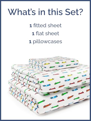 Image of Kids Twin Size Racecars Bed Sheets - 3 Piece Kids Racecars Sheet Set | Racecars Themed Bedding, Ultra-Soft, Cute & Cozy, Breathable & Machine Washable, Bed Set for Boys, Girls & Teens, Breathable
