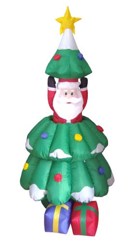 5 Foot Animated Christmas Inflatable Santa Claus Rising from Christmas Tree Yard Decoration