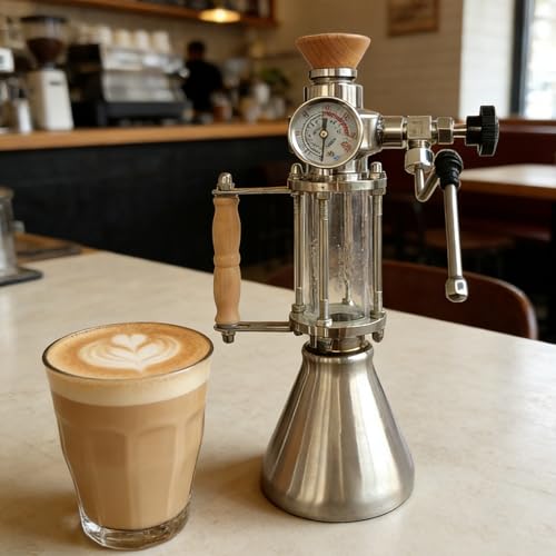 Espumador Y Vaporizador De Leche, Máquina Espumadora De Agua Hirviendo Al Vapor, Con Hervidor De 350 Ml, Manómetro, Calentamiento Con Llama Abierta/ Placa De Inducción, Para Café Con Leche, Capuchino