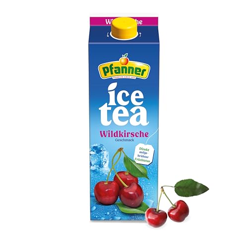 Pfanner Eistee Wildkirsche - 1 x 2 l Tetra Pak – direkt aufgebrühter Tee mit Kirschsaft und Aroniasaft - Ice Tea Karton