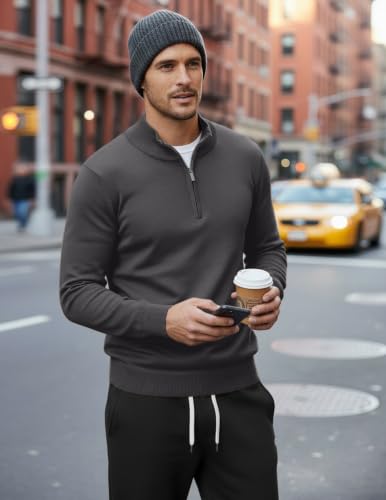 Image of COOFANDY Men's Quarter Zip Up Sweaters Slim Fit Lightweight Mock Pullover