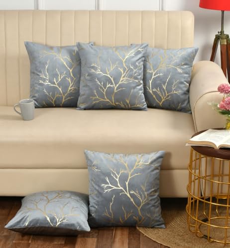 Image of Velvet Foil Cushion Covers 24 inch x 24 inch Set of 5, Grey