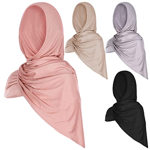 Vabean 4 Pcs Instant Hijab for Women Jersey Hijabs Pinless Ramadan Islamic Muslim Head Wraps Premium Head Scarf Shawl turban