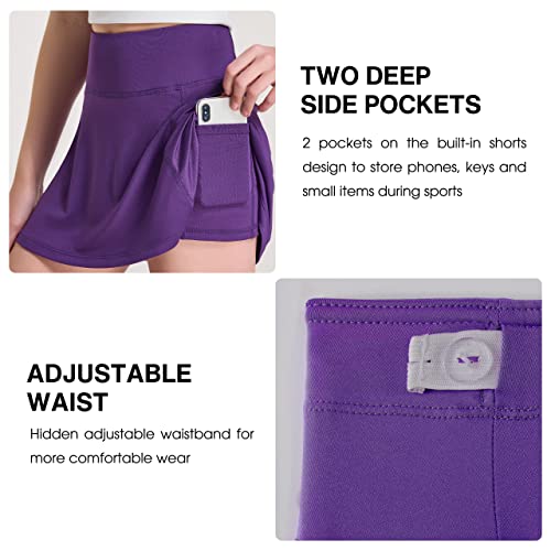 Fitst4 Girl's Golf Skirt Adjustable Waist Active Tennis Pickleball Skort With Pockets Upf50+ Tagless Solid Pleated Lightweight For Running Sport Workout Athletic School Performance Purple #TOP3