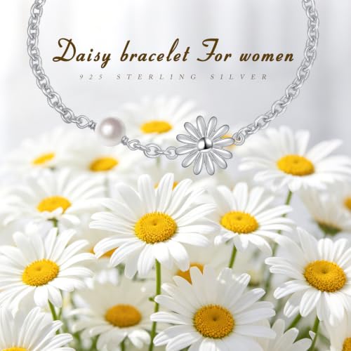 Image of 925 Sterling Silver Jewelry Flower Charm Freshwater Cultured Pearl Bracelet
