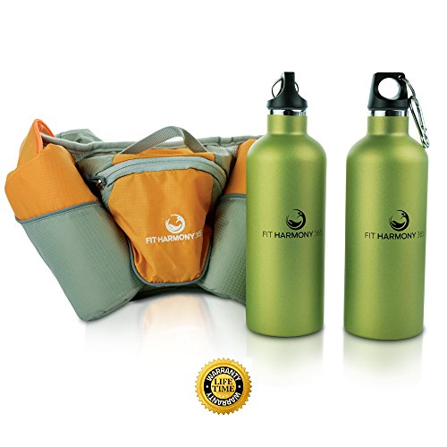 Fit Harmony 365 Hydration Belt with 2 16oz BPA Free Bottles - Water Bottle Holder - Roomy Zip Pouch for iPhone & Essentials - Ideal for Runners and Hikers - Lightweight While Running and Hiking