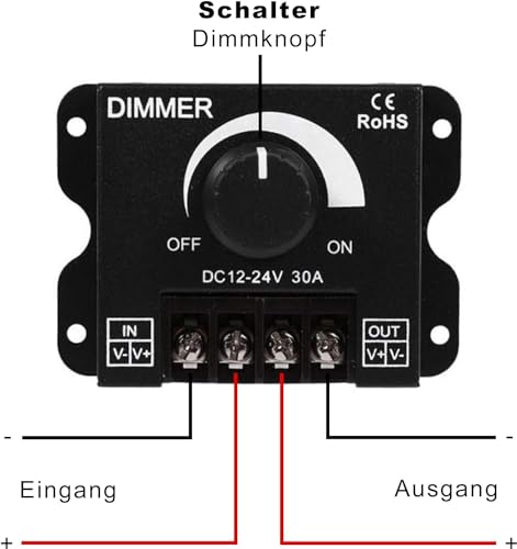 Led Switch Dimmer, DC 12V-24V 30A PWM Dimming Controller, Adjustable Brightness Light Switch Dimmer Controller for LED Strip Light - Image 2