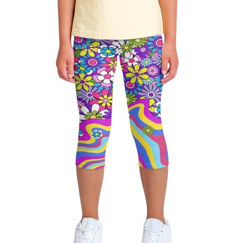 Children's Three-Quarter Yoga Leggings,Kids Teen Workout Cropped Leggings High Waisted Stretch Active Tights2