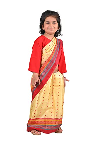 Image of BookMyCostume Bihu Dance Sari Assamese Indian State Kids Fancy Dress Costume for Girls 3-4 Years