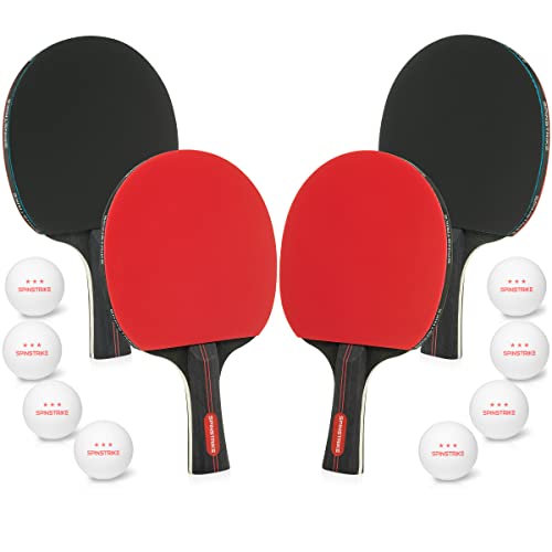 Ping Pong Paddles Set Of 4 - Pro Quality Table Tennis - Ping Pong Set With (4) Ping Pong Paddles And Balls (8) Count - 4 Player Table Tennis Racket Set - Ping Pong Paddle Set Of 4 For Pingpong Night #TOP2