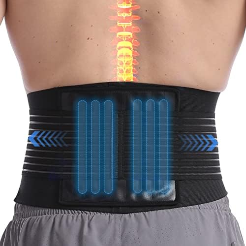 Lower Back Support Belt with 6 Stays - Back Brace for Scoliosis & Sciatica Pain Relief - Lumbar Support Belt for Men and Women, Adjustable Lower Back Support Brace with PU
