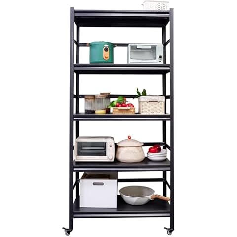 63" H Storage Shelves - Heavy Duty Metal Shelving Unit Adjustable 5-Tier Pantry Shelves with Wheels Load 1750LBS Kitchen Shelf Garage Storage 15.7" D x 31.5" W x 63" H Cover
