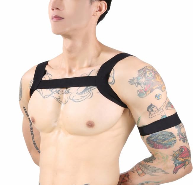 Men's Stretch Soft Chest Belt with Arm Harness Straps Sexy Shoulder Belt Tough Guy Corset Fretwork Elastic Nylon Chest Harness Belt BDSM Suspender Harness Party Club Bar Outfits2