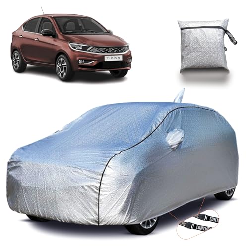 Image of Continental [SilverGuard] Dual Belts Extra Protection Tata Tigor Car Cover (2017-2026) Build with Triple Stitched, Waterproof & Dustproof Car Cover for Tata Tigor (Metallic Silver).
