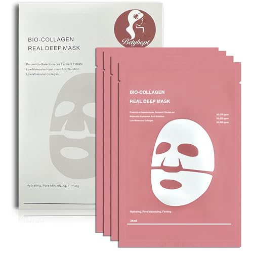 Bio Collagen Deep Mask,4PCSMascarilla Facial Colageno,Mascarilla Bio Colágeno Noche,Máscara de Colágeno Mascarilla Facial Hidratante Iluminar el Color de La Piel,Reducir las Líneas Finas,Hidratante