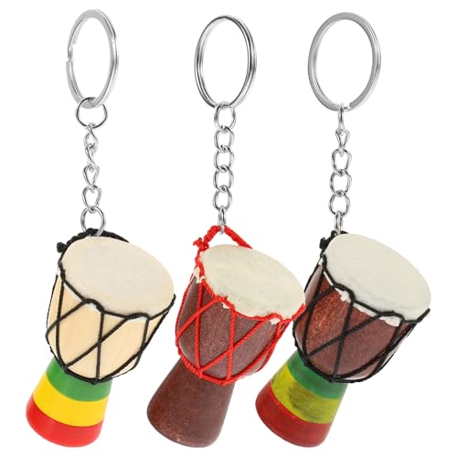 Hemobllo Llavero de Tambores Africanos y Collar Colgante de Madera y Piel de Oveja para Hombre, Accesorio de Viaje, Juego de 3 Piezas, Diseño Artesanal Varios estilos