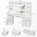 Hasuit 48.8'' Large Vanity Desk with Lighted Mirror & Power Outlet, White Makeup Vanity Table with 6 Drawers, 4 Shelves and 1 Storage Cabinet, Glass Tabletop Bedroom Dressing Table, 3 Lighting Modes