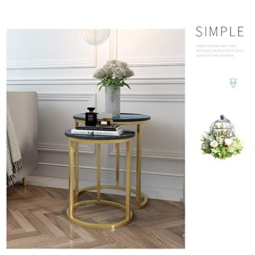 Table basse ronde marbre noir lot de 2 design pour salon élégant - 6