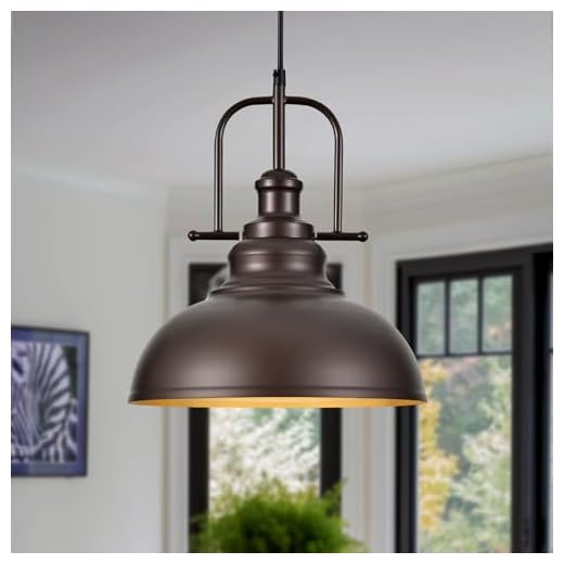 TAKEGO 11.8” Farmhouse Pendant Lights Kitchen Island, Oil Rubbed Bronze Rustic Pendant Light Fixture, Vintage Dome Pendant Light, Industrial Hanging Ceiling Lamp for Dining Room, Hallway