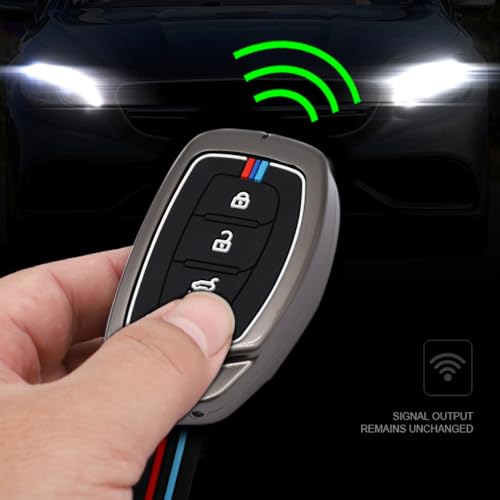 Image of KMH Metal Shell Soft Silicone Key Cover Compatible with Hyundai Creta, Grand i10, i20, NIOS Asta, Venue, Aura, Elantra Smart keycover with Keychain 3 Button Key Shell Case Holder Protector (Metallic)