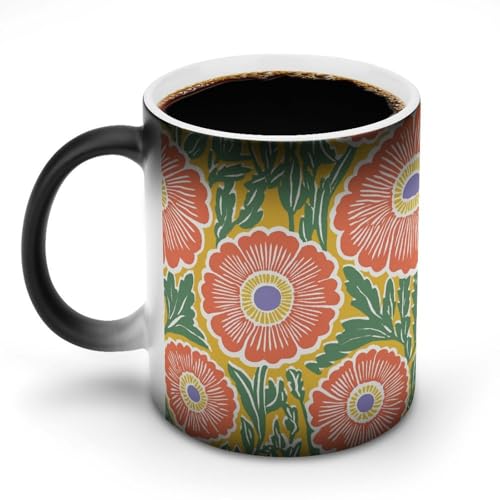 Jubonexis Range and White - Taza de café de cerámica que cambia de color, con diseño floral que cambia de calor, taza de café divertida taza de té y agua, 325 ml Jubonexis Range and White - Taza de café de cerámica que cambia de color, con diseño floral que cambia de calor, taza de café divertida taza de té y agua, 325 ml