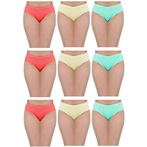 QSN STUFF Lady Cotton Blend Star Print Panty (Multicolor, Set of 9)
