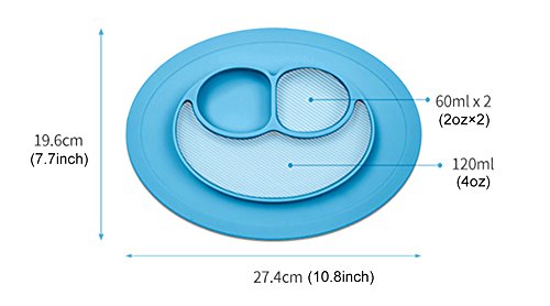Baby Silicone Suction Placemat + Plates - Food Feeding Divided Mat for Kids and Toddlers Fits Most Highchair Trays - Easily Wipe Clean - Dishwasher and Microwave Safe (Blue+Green)