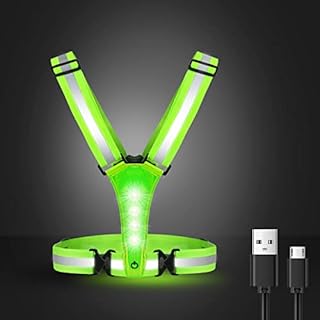 ConKrian LED Reflective Vest USB Rechargeable Running Gear Night Light up Vest Safety Gear Adjustable Elastic Size Night Running LED VES for Men/Women/Child (Green)