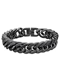 ChainsHouse Black Cuban Bracelet Mens 12mm 23cm Stainless Steel Curb Bracelets Chunky Punk Hip Hop Jewelry