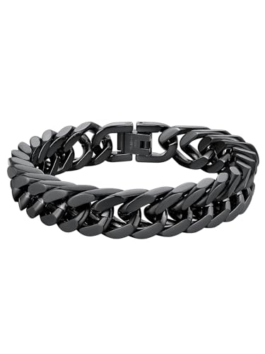 ChainsHouse Black Cuban Chain Bracelet for Men 12 mm 8.3"