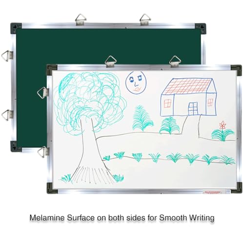 Image of ALKOSIGN Crystal Series Non-Magnetic Dual-Sided Board White Board and Green Chalkboard (1.5ft x 2ft) (Small) Writing Board, Markerboard, Dry Wipe Board for Home, Study Room & Office