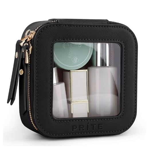Prite Mini Clear Makeup Bag for Purse Cute Small Travel Cosmetic Bag for Women Waterproof Toiletry Bag Leather Makeup Pouch with Gold Zipper(Black)