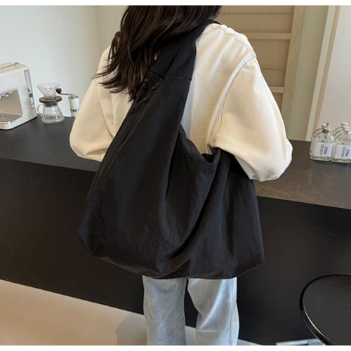 Bolso hobo para mujer, de color liso, estilo drapé, gran capacidad, nylon, bandolera versátil y relajada, ideal para viaje y deporte miniatura 3