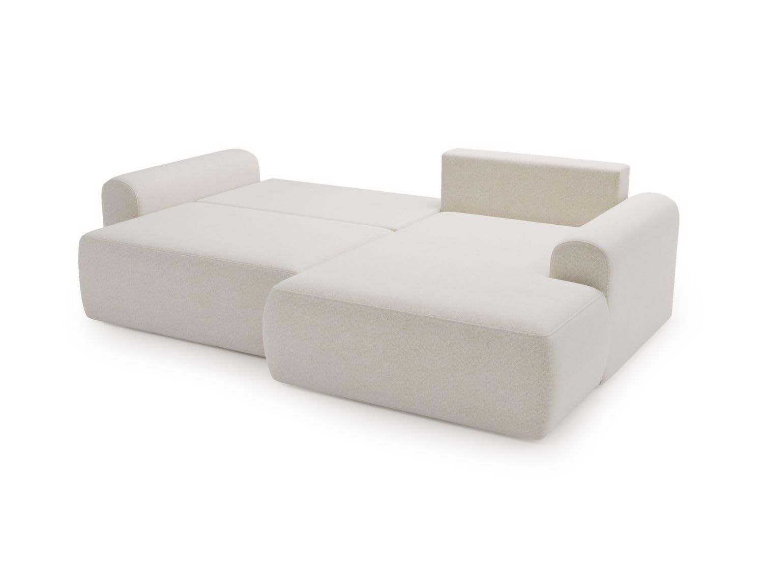 GRAINGOLD Savana L 257x177 cm, L-Form Sofa, Schlafcouch für Wohnzimmer, Bouclé-Stoff, 3-Sitzer Eckcouch, Ecksofa mit Bettkasten (Weiß, Rechts)