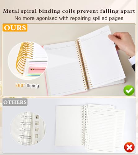 Cahier à spirales rose à couverture rigide avec pochettes amovibles pour femme - 6