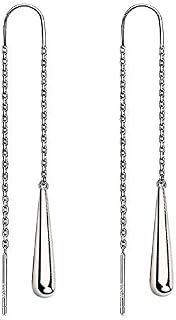 Meixao 925 Sterling Silver High Polished Needle Drop Threader Pull Through Earrings for Women