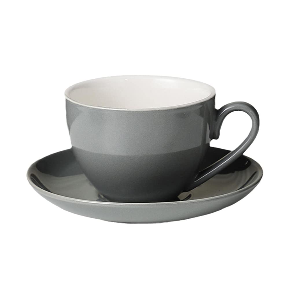 Ceramiczny kubek do cappuccino, ceramiczne filiżanki do kawy ze spodkami, nadają się do kuchenki mikrofalowej, zmywarki, idealny do herbaty, espresso, latte, porcelanowych kubków do kuchni lub kawiarni, szary, 550 ml