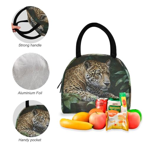 Backpack Lunch Box Set Large Capacity Travel Backpacks and Insulated Lunch Bag for Commute Hiking Picnic Leopard in Jungle Print4