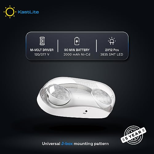 KASTLITE LED Wet Rated Emergency Lights - Commercial Emergency Lights for Power Outages - Adjustable 2-Head Flood Lamps - Fire Resistant - Backup Battery (90 min) - Wall Mount, Contractor Standard - Image 3