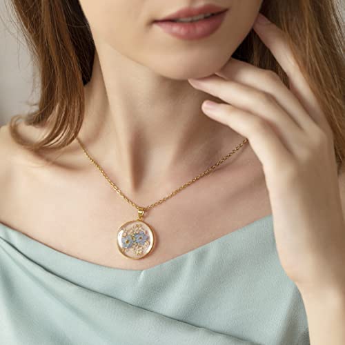 Forget-Me-Not and Queen Anne's Lace Pressed Wildflower Necklace | Gold Pressed Flower Necklace | Personalized Handmade Necklaces | Real Flower Necklace | Bridesmaid Jewelry | 18” - Image 6