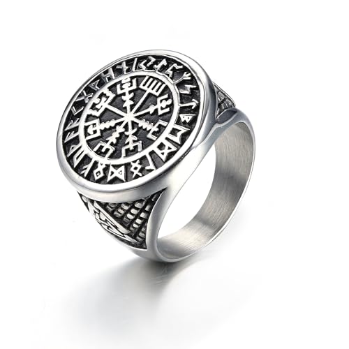 Bague boussole viking vintage accessoire quotidien norse argent et or
