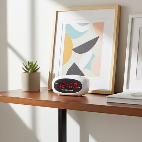 Image of Westclox Super-Loud LED Electric Alarm Clock with 0.6 inch Digital Display, Adjustable Alarm Volume, 9-Minute Snooze & Battery Backup - Standard Digital Clock for Bedroom, Home or Office (White)