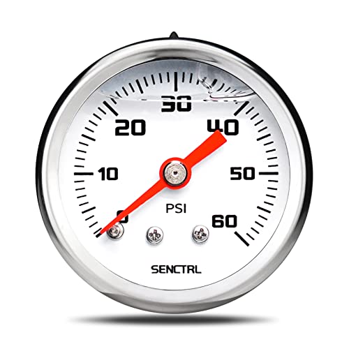 SENCTRL 0-60 Psi Fuel Pressure Gauge, 1-1/2" Dial Size, 1/8" NPT Back Mount, Glycerin Liquid Filled, Stainless Steel Case, Inline Low Pressure Gauge, for Water Oil Pressure Test