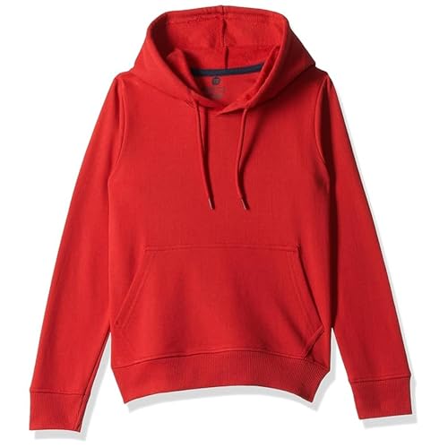Image of Solid Cotton Fleece Girls Hooded Neck Sweatshirt with Kangaroo Pocket
