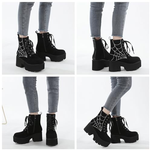 Image of Parisuit Womens Goth Patent Ankle Boots Platform Chunky Combat Boots
