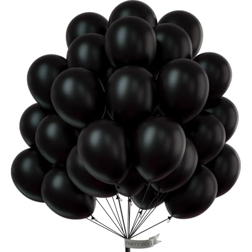 PartyWoo Black Balloons 50 Pcs 12 Inch Latex Helium Balloons With 20m Ribbon for Birthday Wedding Retirement Baby Shower Decorations