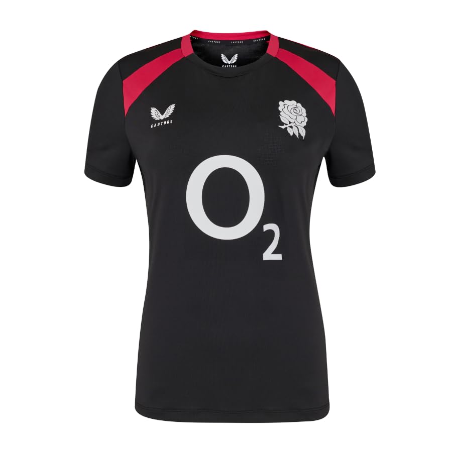 Castore England Rugby Women's Performance Short Sleeve Tee, Black, 18