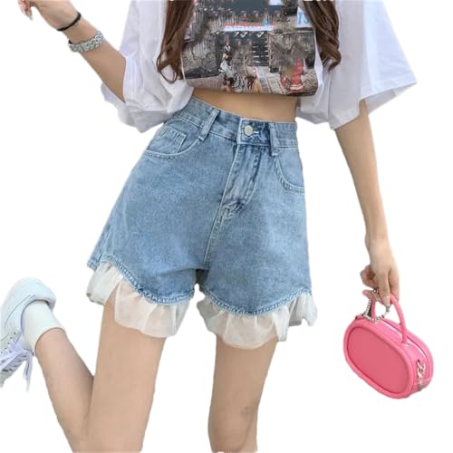 Short d'été en jean femme vintage bleu sans ceinture confortable en taille M