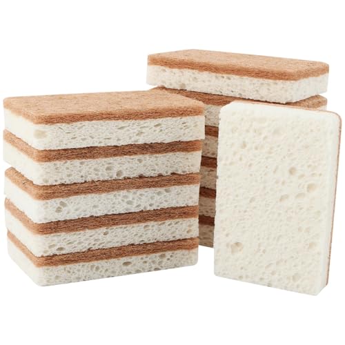 Image of 12 Pack Natural Sponges for Dishes, Strong Absorbent Kitchen Sponges, Non-Scratch Scouring Pad for Dishes, Pots, Pans, Sinks, Stoves(Color:Brown+White)
