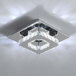 Lamparas De Techo Cristal Baratas Kiwaezs Lamparas Techo Transparencia Cristal, 12W 6500K Moderna Araña de Salón, Lámpara de Techo de Cristal LED Cuadrado, Acero Inoxidable Lámparas de Techo para Pasillo, Salón, Comedor